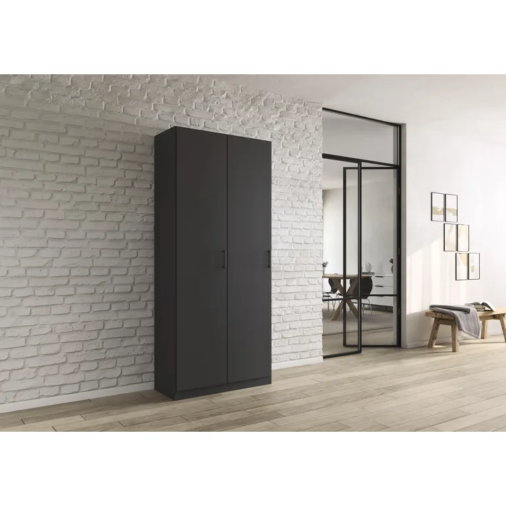 rauch Allrounder, Garderobenschrank, Mehrzweckschrank, 2-türig, mit 4 Einlegeböden, Farbe Grau metallic, BxHxT 91x210x41cm