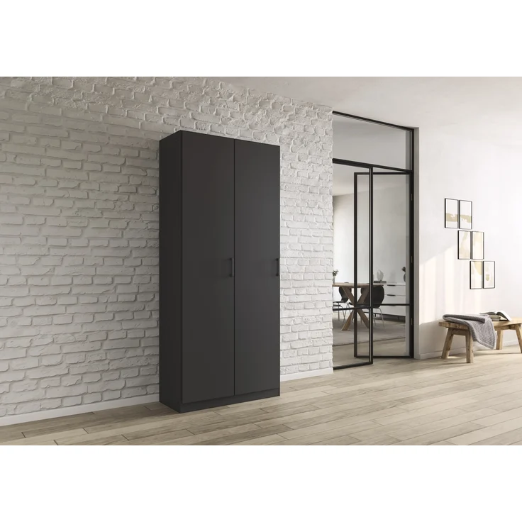rauch Allrounder, Garderobenschrank, Mehrzweckschrank, 2-türig, mit 4 Einlegeböden, Farbe Grau metallic, BxHxT 91x210x41cm – Bild 1