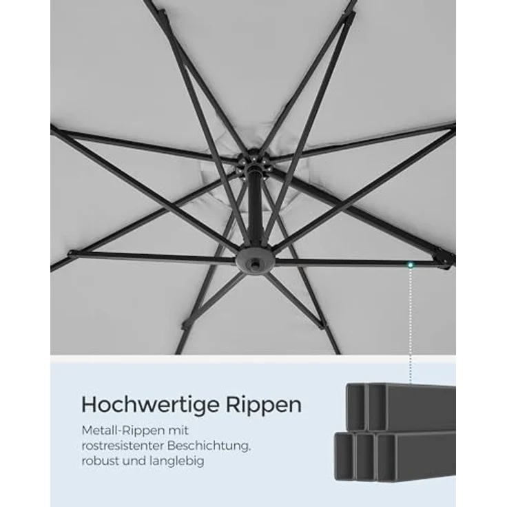 Songmics Sonnenschirm, Ø 300 cm, UPF 50+, 360° drehbar, Neigungswinkel stufenlos verstellbar, taubengrau – Bild 8