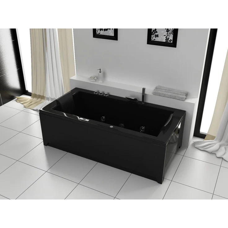 Luxus LED Whirlpool Badewanne SET 182x90 cm BLACK +Heizung+Hydrojet +Ozon schwarz – Bild 3