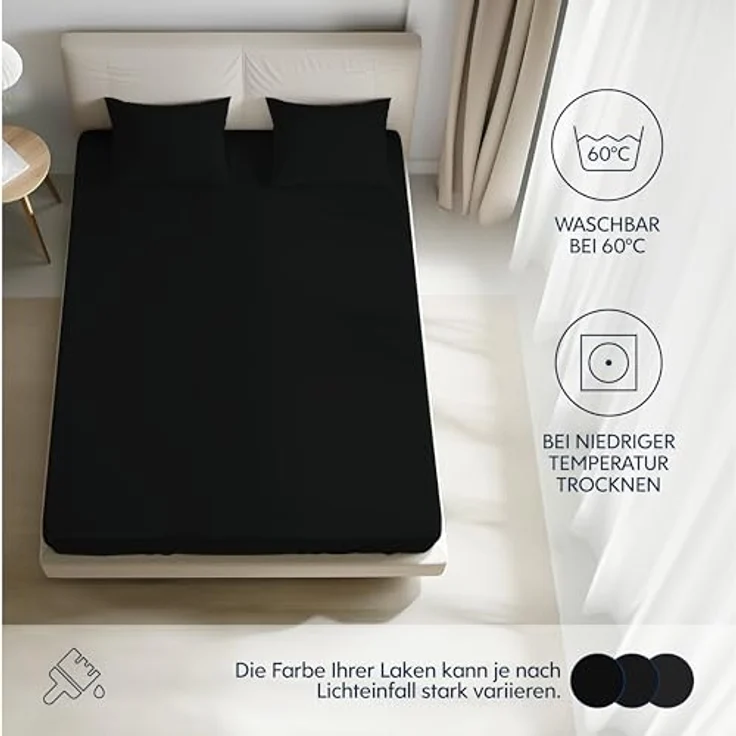 Dreamzie Premium Spannbettlaken 120x200 cm, Spannbetttuch für Dicke Matratzen bis zu 22 cm, Bettlaken 100% Jersey Baumwolle, 150 g/m², Oeko-TEX Zertifiziert - Schwarz – Bild 5