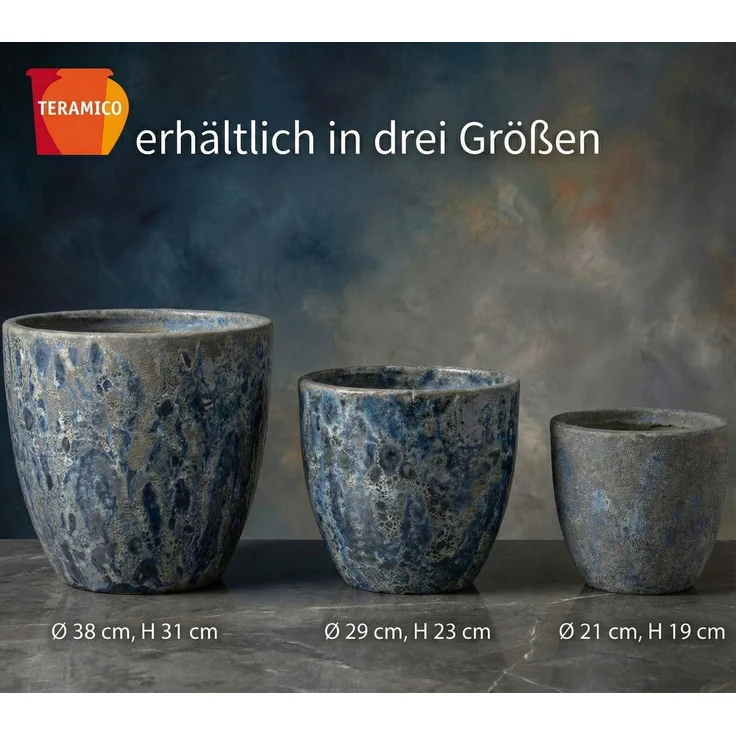 Keramik Blumentopf Eggpot Lava Blau Ø 38cm- Struktur Übertopf geschliffen Unikat – Bild 5