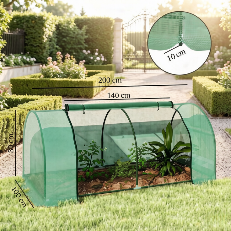 Wohnora-Mini Gewächshaus,Pflanzenschutzhaube für den Garten,Pflanzenüberdachung,für Balkon,Terrasse(nur mit Mini Gewächshaus),H 80cm x T 200cm x B 100cm,Dunkelgrün – Bild 2