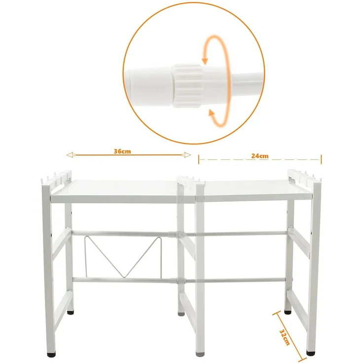 Todeco Mikrowellenregalständer, Mikrowellen Regal ständer Einstellbar Länge und Höhe, mit 6 Haken Belastet Bis 25 KG (36-60) x36 x 44 cm, Weiß – Bild 4