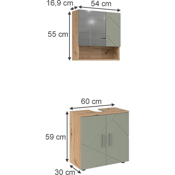 Badmöbel-Set Irma Salbeigrün 2 Teile Vicco – Bild 2