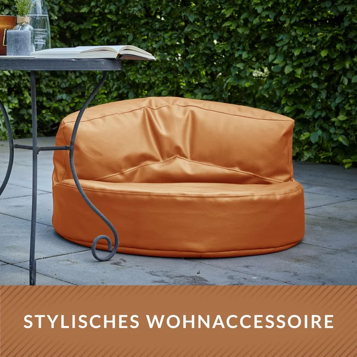 Green Bean Sitzsack Sofa aus Kunstleder mit EPS Perlen Füllung - Lounge im Sitzsack-Design 90 x 50 cm mit ergonomischer Rückenlehne - Cognac – Bild 8