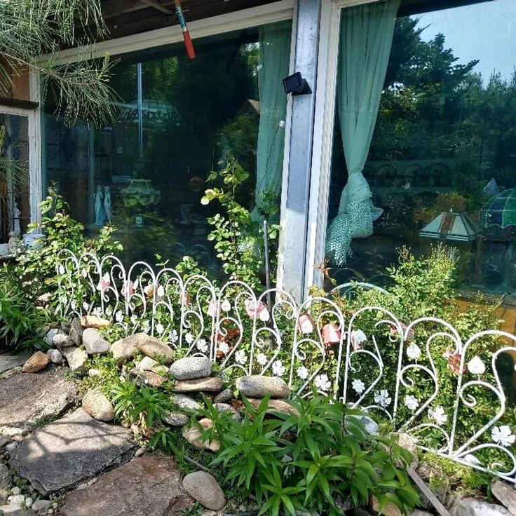 UNHO 5 Stück Beetzaun Metall Gartenzaun Eisen Beeteinfassung Beetumrandung 60x62 cm Schmuckzaun verzinkt Teichzaun Gitterzaun Gehege Zaunset Weiß – Bild 6