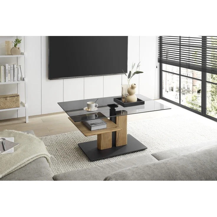 Couchtisch >DELMAS< Höhenverstellbar, Rollen, Eiche / schwarz - 105x45/63x65 (BxHxT) – Bild 2