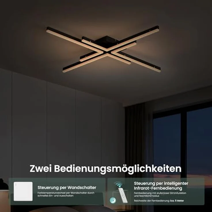 Mai & Mai LED Deckenleuchte Alivetta25039, Fernbedienung, stufenlos dimmbar 3000-6400K, 48W, Sandschwarz für Schlafzimmer, Wohnzimmer, Arbeitszimmer, Flur – Bild 3