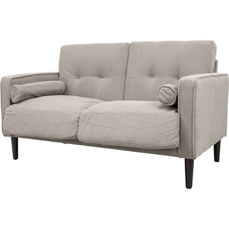 GARDENIA Festes Sofa Bezug aus Samt und Füllung aus Polyester, mit Holzbeinen und abnehmbaren Kissen Joy, Taupe, 130 x 75 x 73 cm