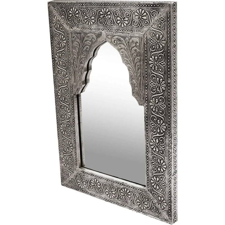 Marrakesch Orient & Mediterran Interior Wandspiegel orientalischer Vintage Spiegel Malik Deko silber - 42cm - (1-St), Handarbeit – Bild 2