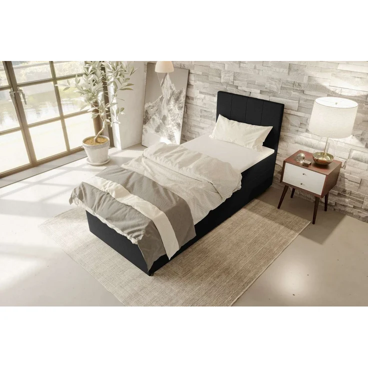 99rooms Kira Mini Boxspringbett Cordstoff POSO Schwarz 120x200 cm – Bild 2