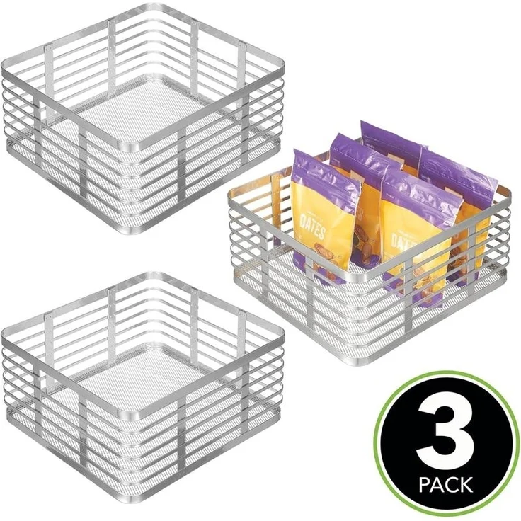 mDesign Allzweckkorb Gitterbox Drahtkorb Aufbewahrung 3er Set Metall Silber – Bild 4