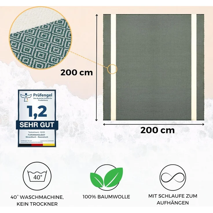 furora HOLIDAY Strandtuch XXL groß 200x200 cm Strand Tuch, aus Baumwolle, Stranddecke, Vielseitig, schöne Farben, hochwertige Verarbeitung – Bild 3