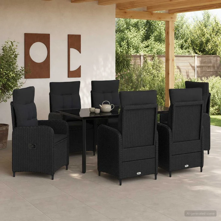 vidaXL Garten Essgruppe 7 stk. Schwarz 160 x 80 x 74 cm Poly-Rattan 3422485 – Bild 3