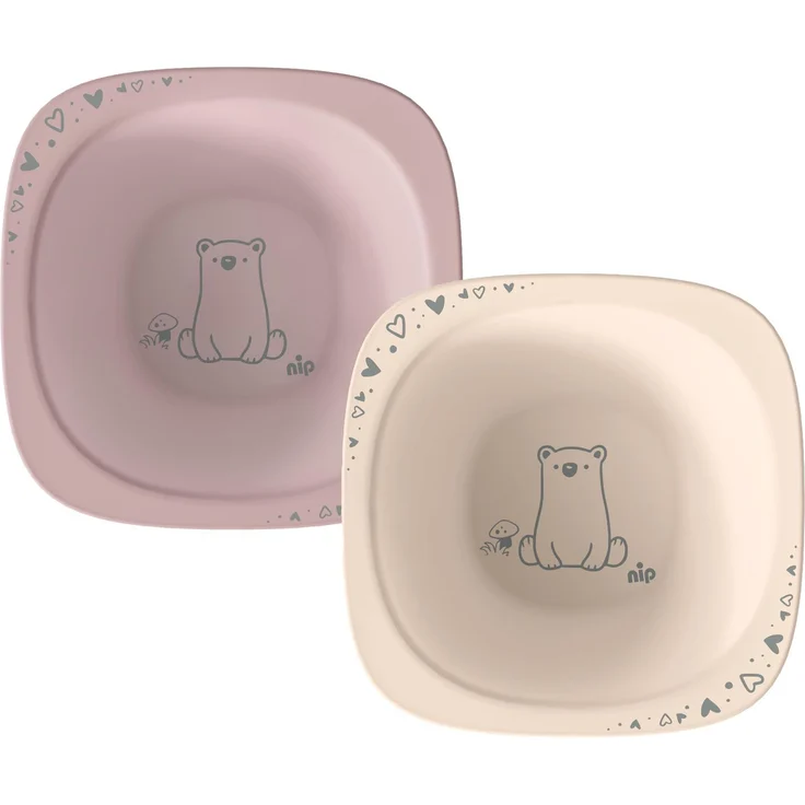 nip 2x Breischale für Babys ab 4 Monaten bruchfest stapelbar, rosa | ergonomische leichte Baby Kleinkind Schüssel für Beikost Babybrei Porridge Müsli, spülmaschinengeeignet mikrowellengeeignet