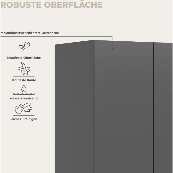 Kleiderschrank 3-türig (B/H/T: 120x180x52 cm) in anthrazit – Bild 8