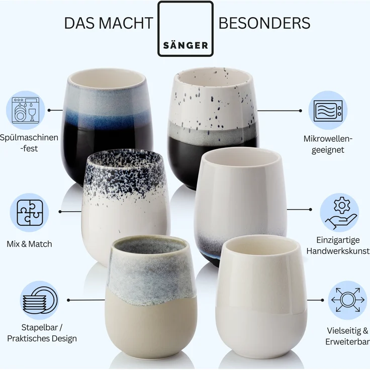 SÄNGER Steingut Kaffeebecher Siena 6 teilig 80 ml – Bild 2