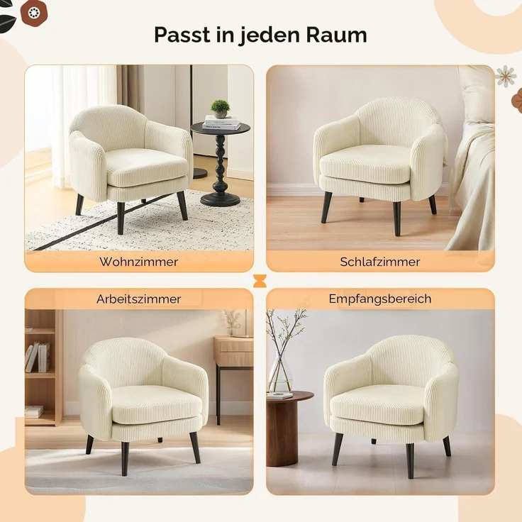 Sessel Cocktailsessel Loungesessel Wohnzimmer Cord-stoff Beige – Bild 8