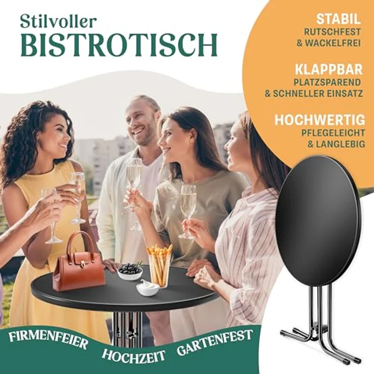 KESSER® Gastro Stehtisch klappbar Bistrotisch | Pulverbeschichtete Edelstahlplatte | höhenverstellbare Füße | Partytisch Tisch Ø 70cm | In- & Outdoor | Empfangstisch | Klapptisch inkl. Husse Schwarz – Bild 4