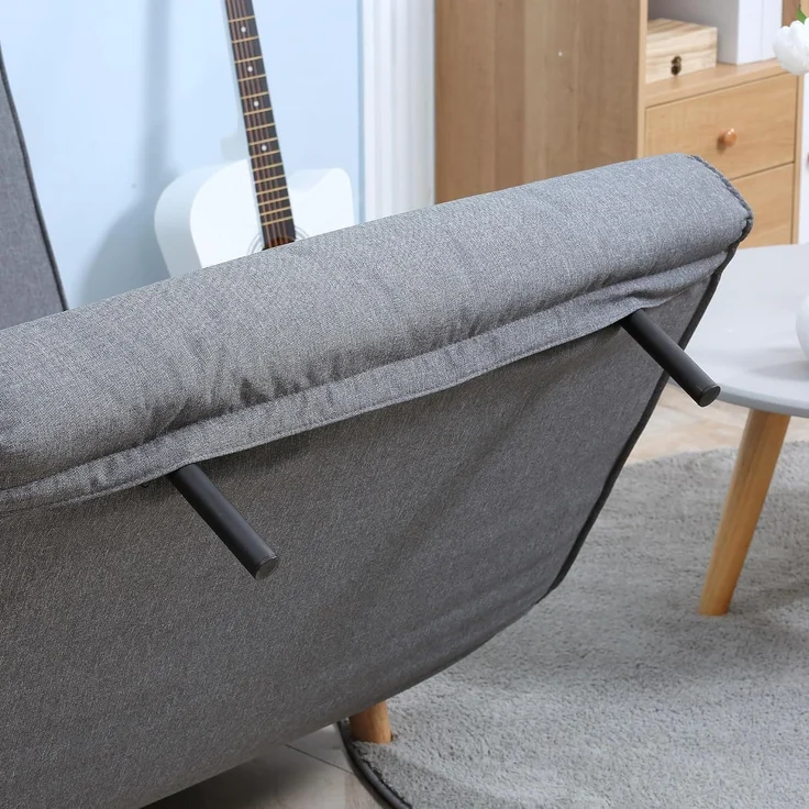 HOMCOM Relaxsessel mit Bettfunktion, verstellbare Rückenlehne, Leinenimitat, Tannenholz, Grau, 94 x 78 x 80 cm – Bild 8