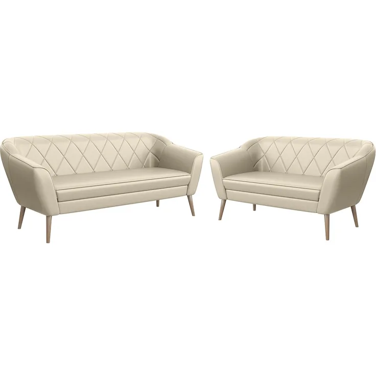 MEBLINI Sofa-Set GISELA 3+2 - Creme Kunstleder - für Wohnzimmer - Mini Lounge für fünf Personen - Küchensofa - Sofa Klein - Sitzgarnitur - Polstergarnitur - Sofagarnituren