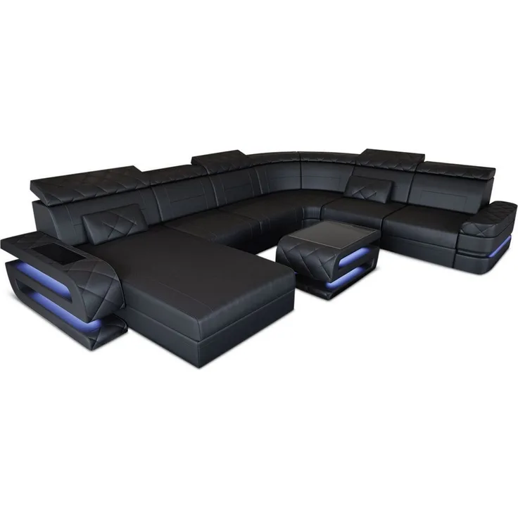 Sofa Dreams - XXL Wohnlandschaft Bologna aus Leder – Luxuriös - Ledermix - schwarz - Links