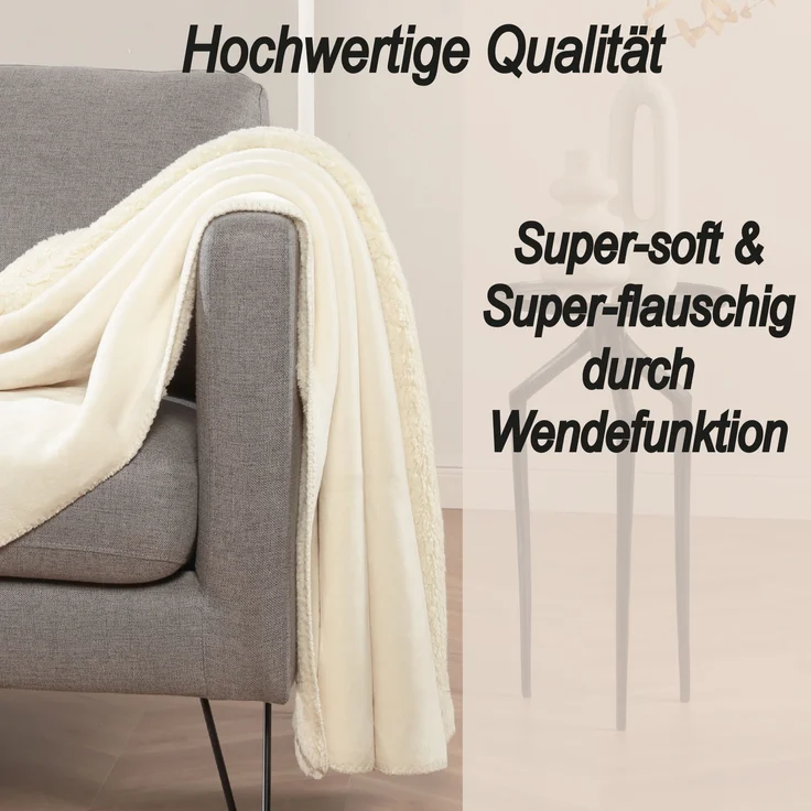 Kuscheldecke "Teddy Fleece" Sherpa/Flanell, 150x200cm Creme – Bild 3