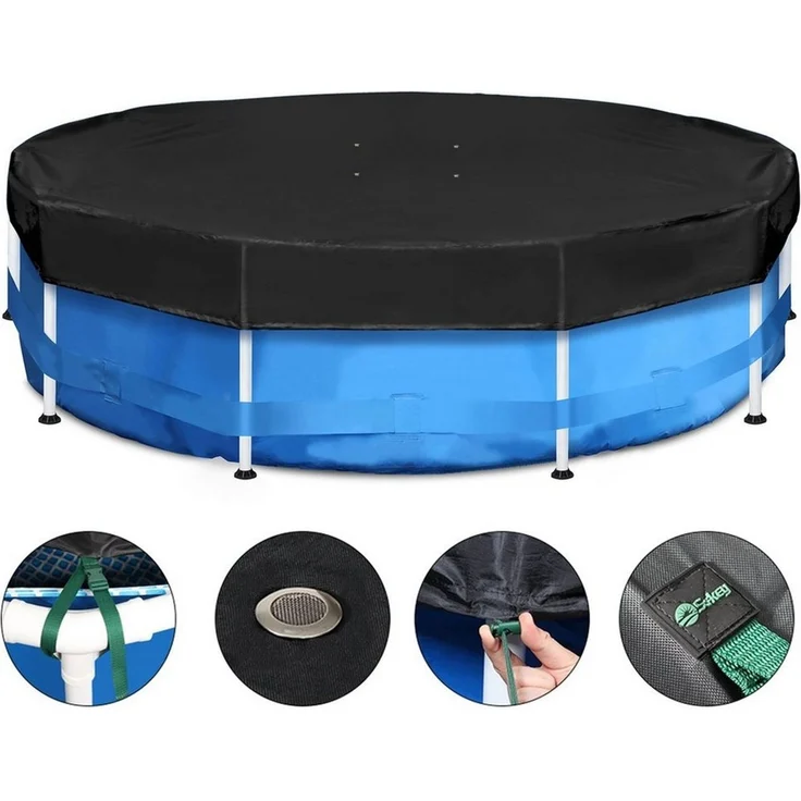 Sekey Pool-Abdeckplane Poolabdeckung Rund Swimmingpool Abdeckplane Sommer & Winter Schwimmbad, Wind- & Staubdicht, keine zusätzlichen Befestigungen nötig – Bild 1