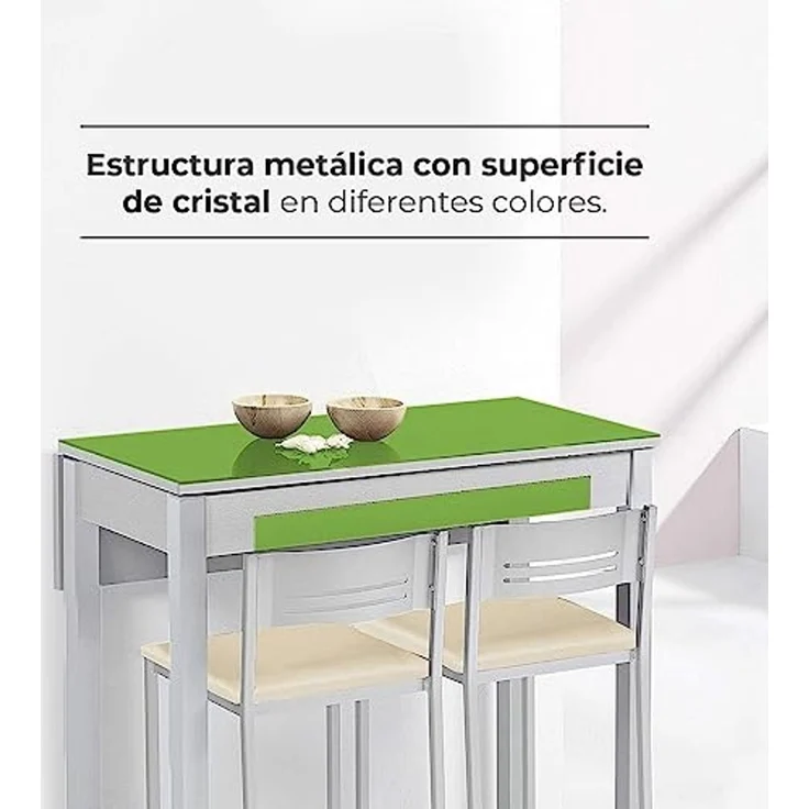 ASTIMESA Küchentisch, Metall, Grün, 80x40 cm, ausziehbar 80x60 cm – Bild 3