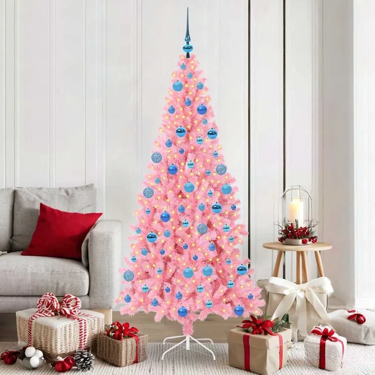 vidaXL Weihnachtsbaum mit LED-Beleuchtung Rosa 180 cm PVC und Stahl 3396436 – Bild 1