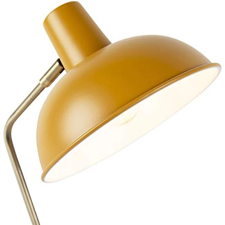 QAZQA Milou Modern Retro Tischlampe, gelb mit Bronze, E14, dimmbar, geeignet für Wohnzimmer und Schlafzimmer, Stahl rund, 38 cm hoch – Bild 7
