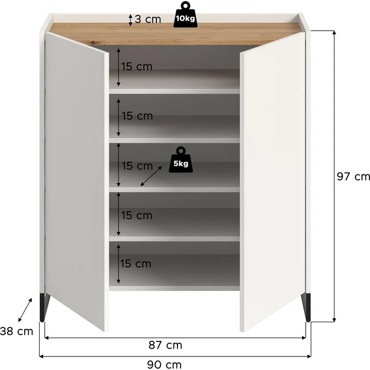 Schuhkommode B/H/T: 97x90x38 cm in weiß Nachbildung und Artisan Oak Nachbildung – Bild 4