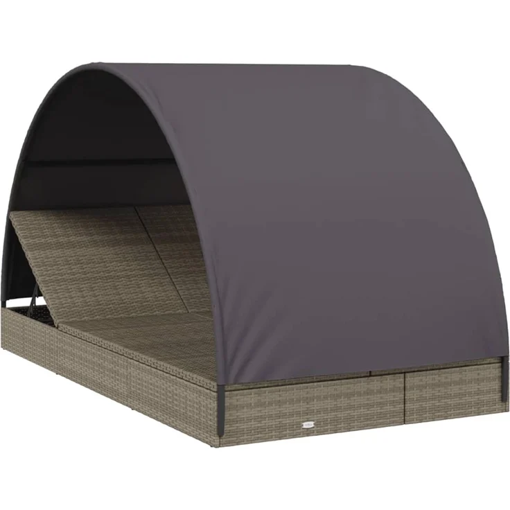 2-Personen-Sonnenliege, Gartenliege mit Dach Grau 211 x 112 x 140 Poly Rattan – Bild 3