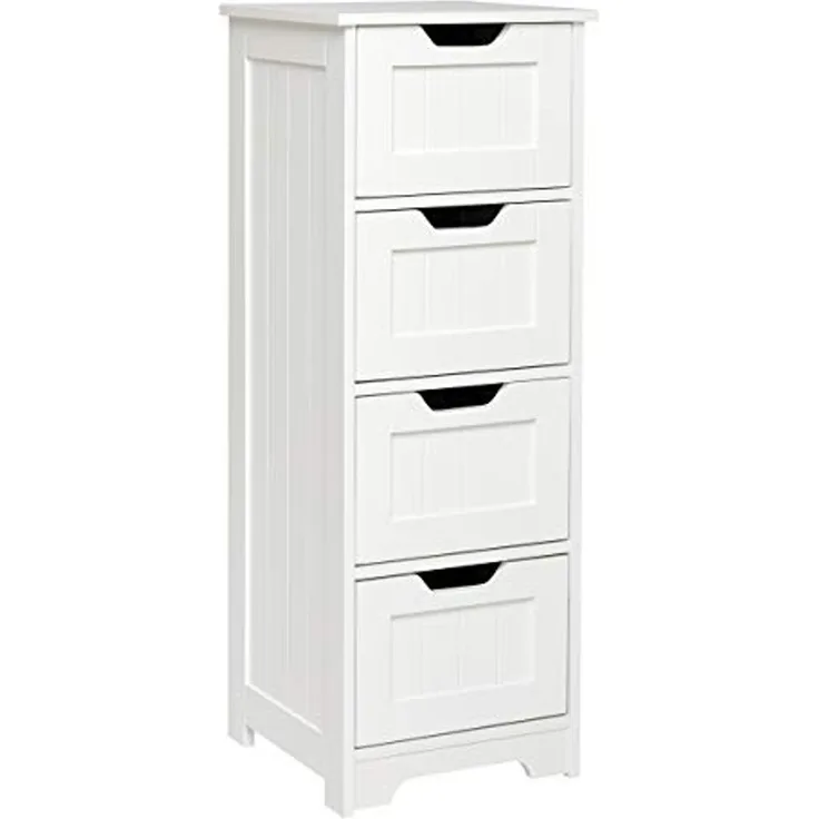 Mondeer Badezimmerschrank, Badschrank Schmal Kommoden mit Schubladen aus Holz Weiß 30 x 30 x 82 cm für Bad Wohnzimmer Flur Schlafzimmer