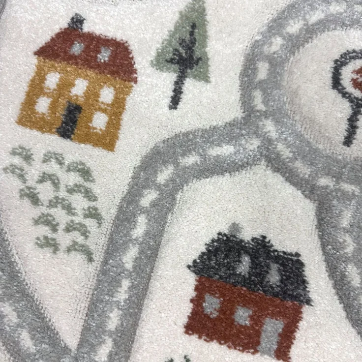 Carpetia Kinderteppich Runder Spielteppich mit Straßenmotiv Weich für Spielbereiche in creme, rund – Bild 3