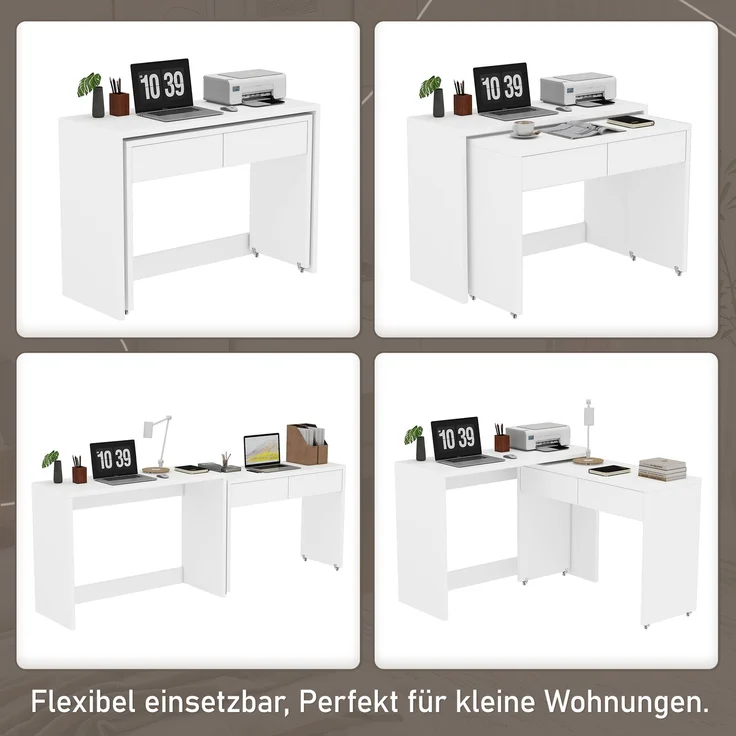 Regalschreibtisch + Kommode-2-in-1 Kompaktschreibtisch, ausziehbar,der gesamte Tisch ist aus 1,8 cm starkem Holz gefertigt, mit Rollen ausgestattet, flexibel kombinierbar,Faltbarer Schreibtisch – Bild 2