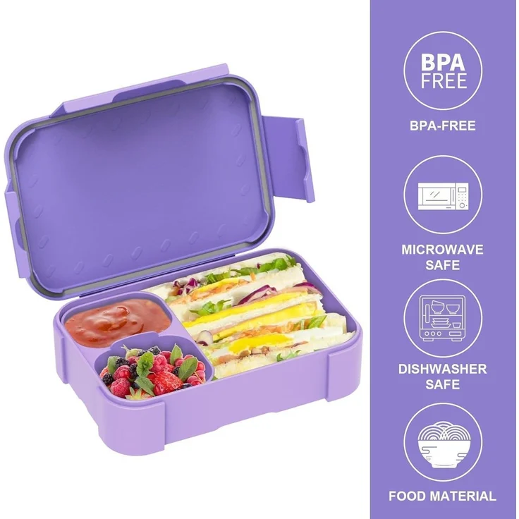 Brotdose Kinder Fächer 900ml Auslaufsicher Bento Lunchbox Purple – Bild 7