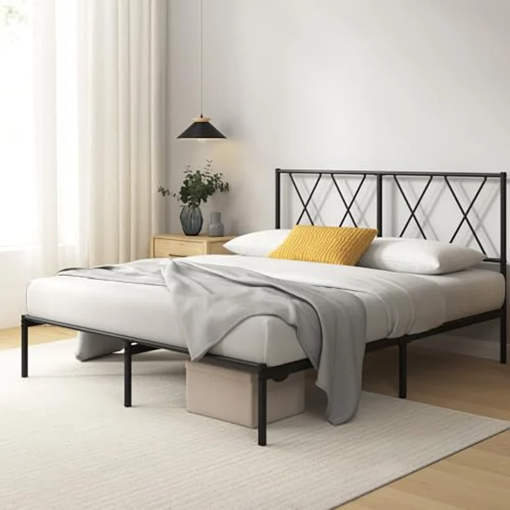 Zinus Elias Bettgestell aus Metall, 140x190 cm mit Kopfteil, einfache Montage, Höhe 30 cm, Schwarz – Bild 4