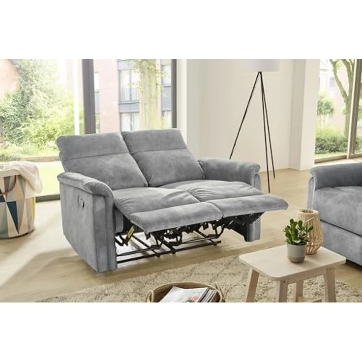 2-Sitzer-Relaxsofa Couch Liegefunktion Federkernpolsterung Velours Vintage Grau – Bild 7