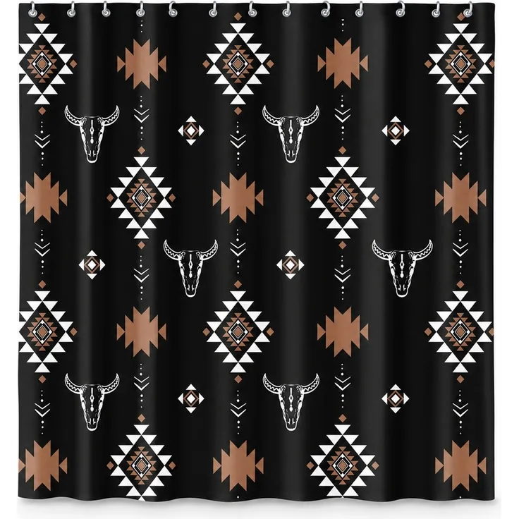Duschvorhang im Western-Design wasserabweisend Schwarz 180 x 180 cm