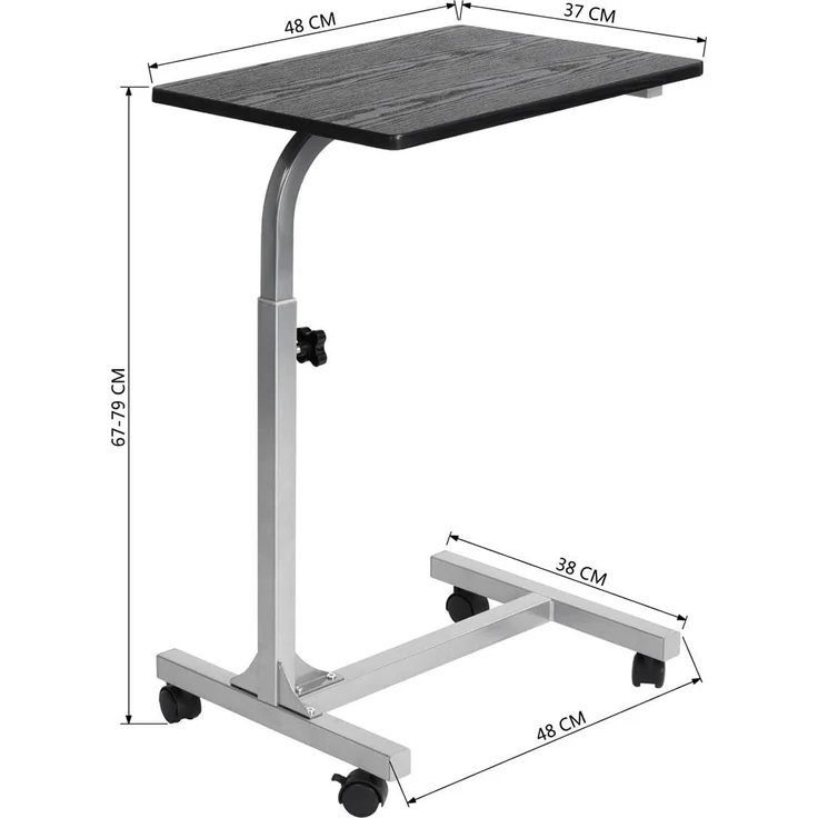MEUBLE COSY Laptoptisch Höhenverstellbar mit Rollen Laptopständer Beistelltisch Sofatisch Nachttisch, Gestell aus Metall, Tischplatte aus Holz, Schwarz, 48 x 37 x 79 cm – Bild 3
