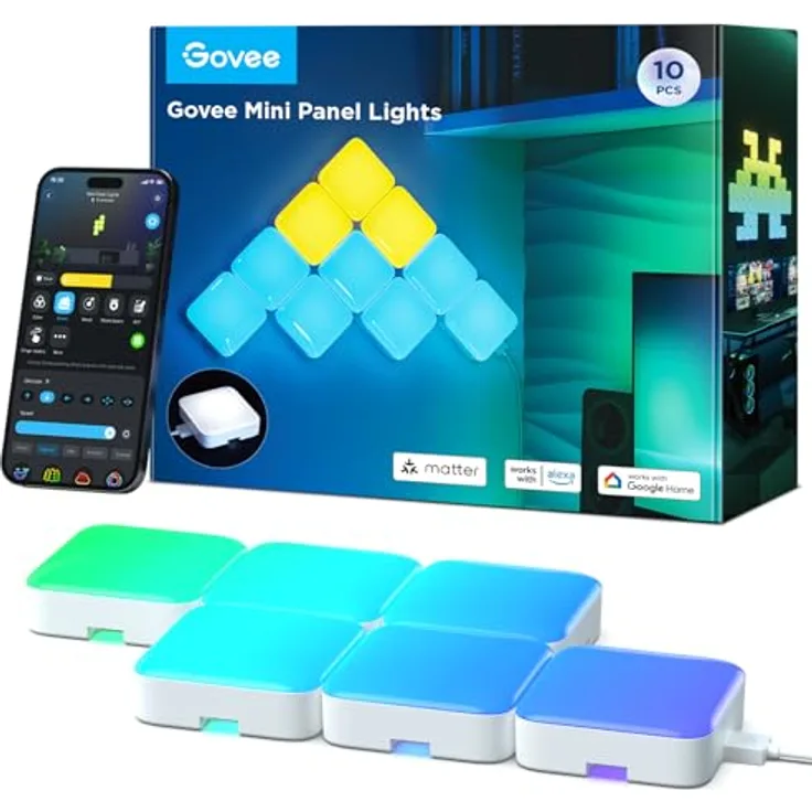 Govee Mini-Panelleuchten, LED-Wandpaneele, DIY-Würfellicht, RGBIC-Technologie, Musiksynchronisierung, 10er-Pack