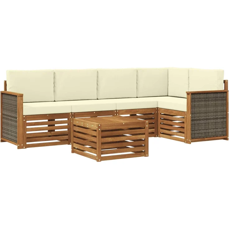 vidaXL Outdoor-Sofagarnitur 6 stk. 5-Sitzer Natur und Creme 3384376 – Bild 2