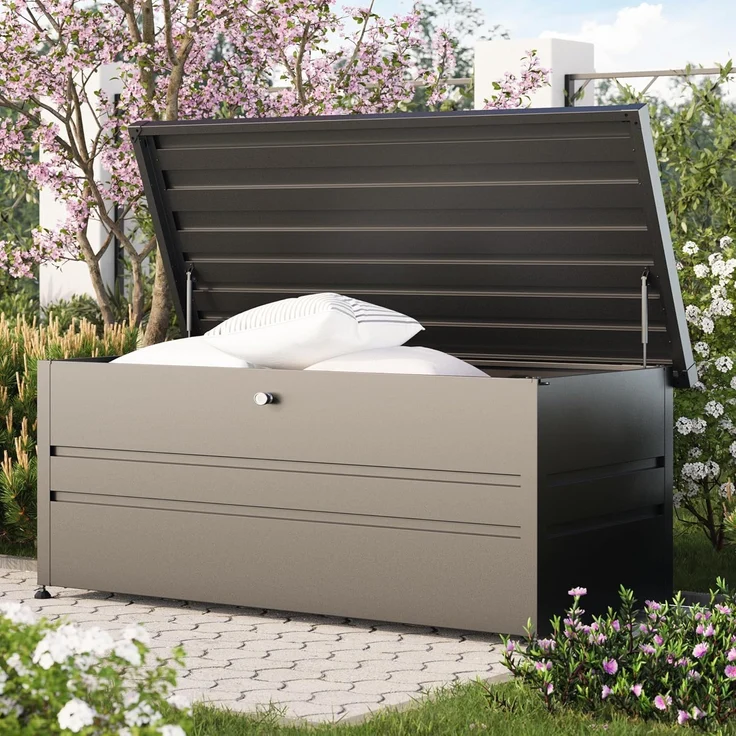 GFP PRIMEYARD® Gartenbox 182 x 84 x 72 cm Aufbewahrungsbox Auflagenbox Gartentruhe Metall anthrazit wasserdicht – Bild 3