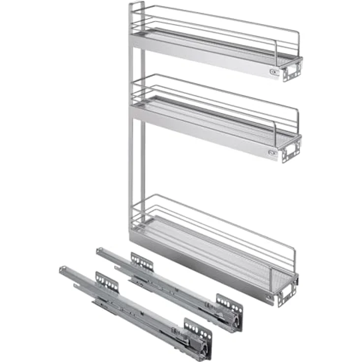 Kesseböhmer Auszugsunterschrank 15er Unterschrankauszug Classic 90° silbergrau 3-etagig Seitenmontage rechts passend für 15 cm breite Schränke – Bild 2