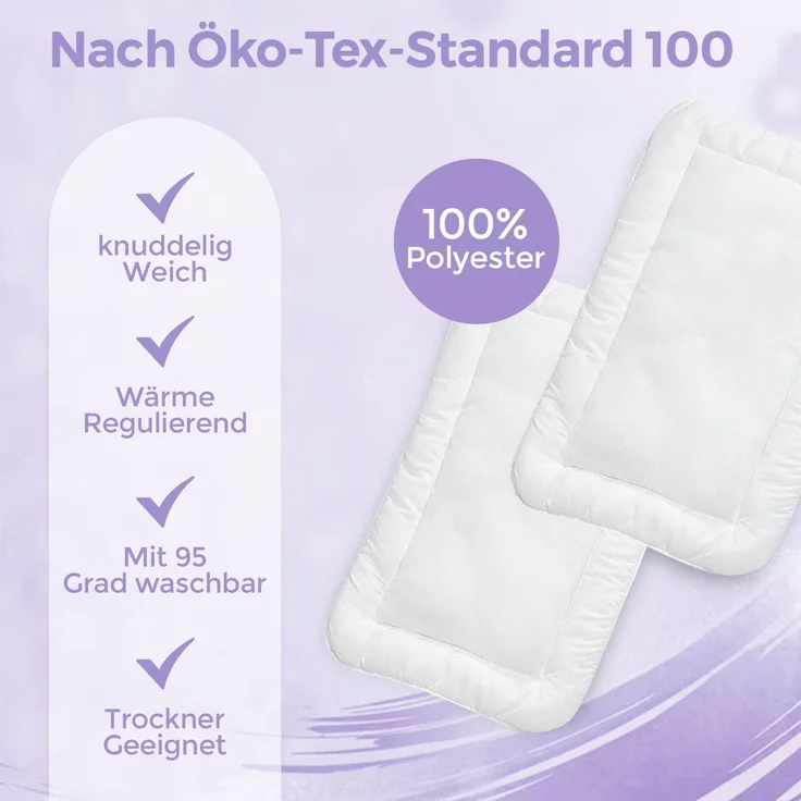 KiGATEX Babykissen Flachkissen 2er Set, sanft und weich, für süße Träume, 60 x 40 cm, Allergiker geeignet, pflegeleicht – Bild 5