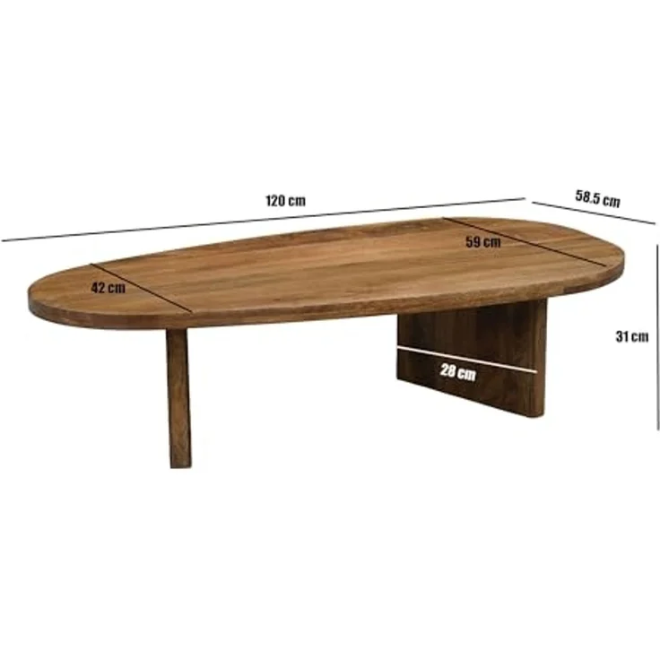FINEBUY Couchtisch FB116572 Sofatisch Massivholz oval 120cm Beistelltisch Wohnzimmertisch (Schlichte Eleganz trifft auf klare Form), Handgefertigt aus massivem Echtholz – Bild 3
