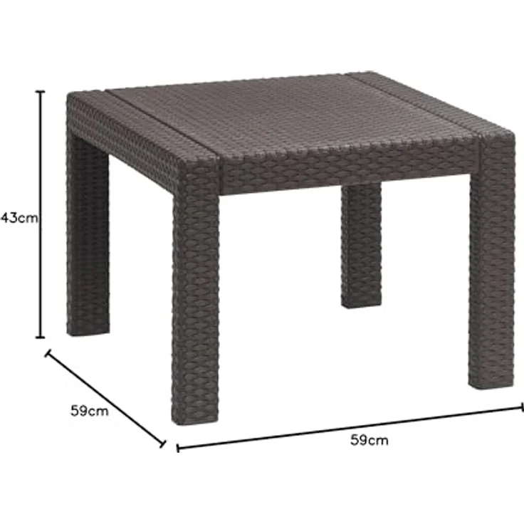 Allibert by Keter Victoria Gartentisch, braun, 59x59x43cm, Kunststoff in flacher Rattanoptik, wetterfest, UV-beständig – Bild 3