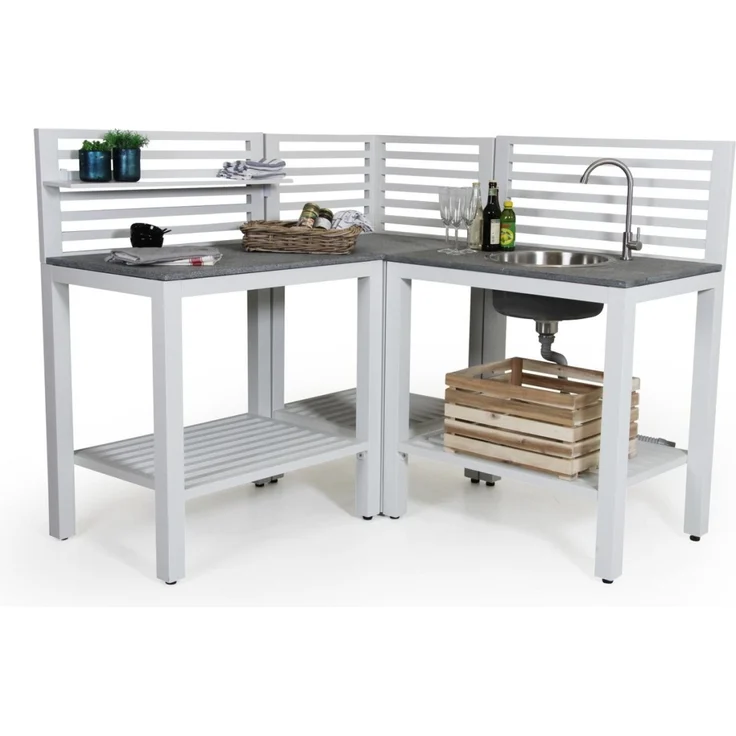 Outdoor Küche Bellac Eck-Element von Brafab aus Aluminium und Stein, modern, Weiß und Grau, für Deinen Garten – Bild 3